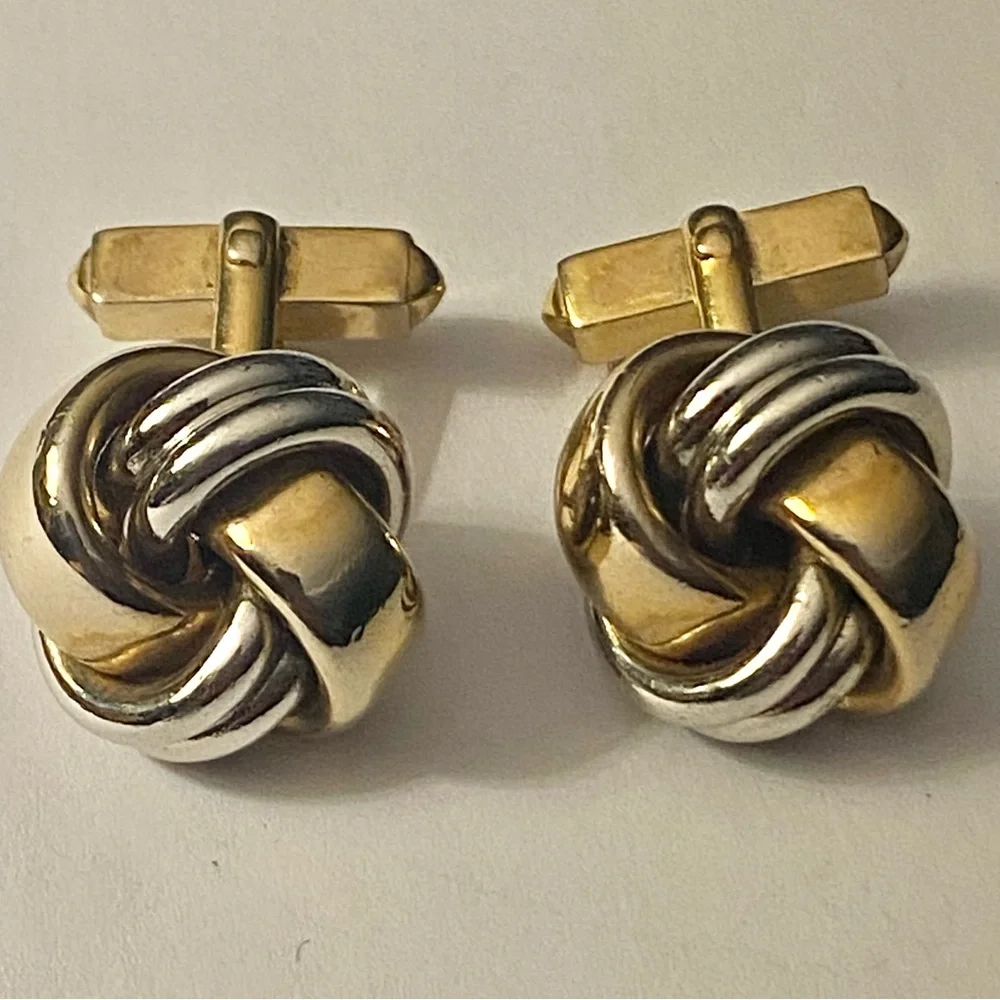 Vintage Swank Silver And Gold Tone Metal Love Knot Style Cufflinks